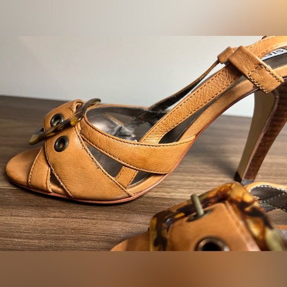 Steve Madden Y2K Annetta Strap Tan Brown Leather Sandals Heels, Buckle Size 7.5 - Picture 9 of 11